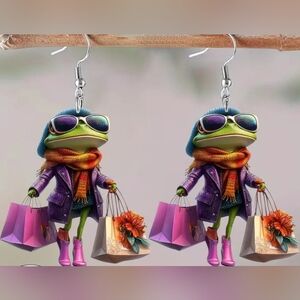 2D Acrylic Frog Fashionista Earrings CHOOSE 1-4 Hypoallergenic Earring Hooks